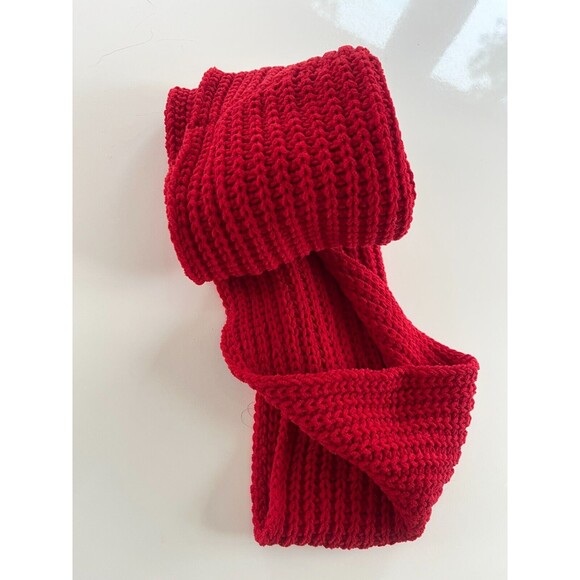 J Jill Red Knit Infinity Scarf Ribbed Chenille-True Red Crochet Loop Scarf - Picture 4 of 8